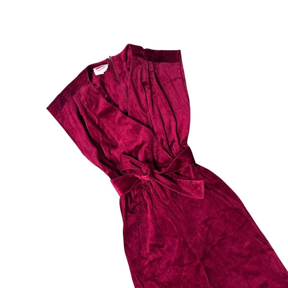 Vintage Velvet Jumpsuit Maroon Red Belted Jerell Of Texas USA Size 7 Disco Retro